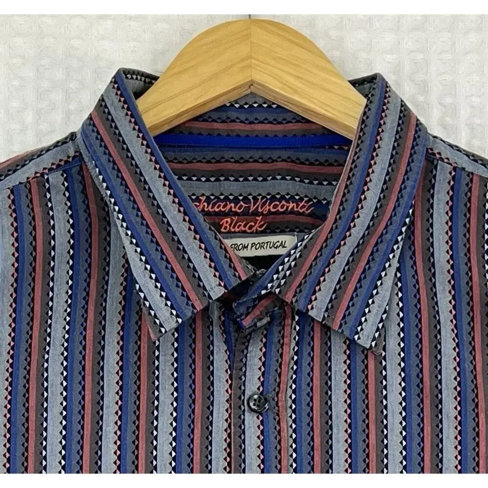 Luchiano Visconti Men’s Big 4X Striped Woven Button Up Shirt Long Sleeve
